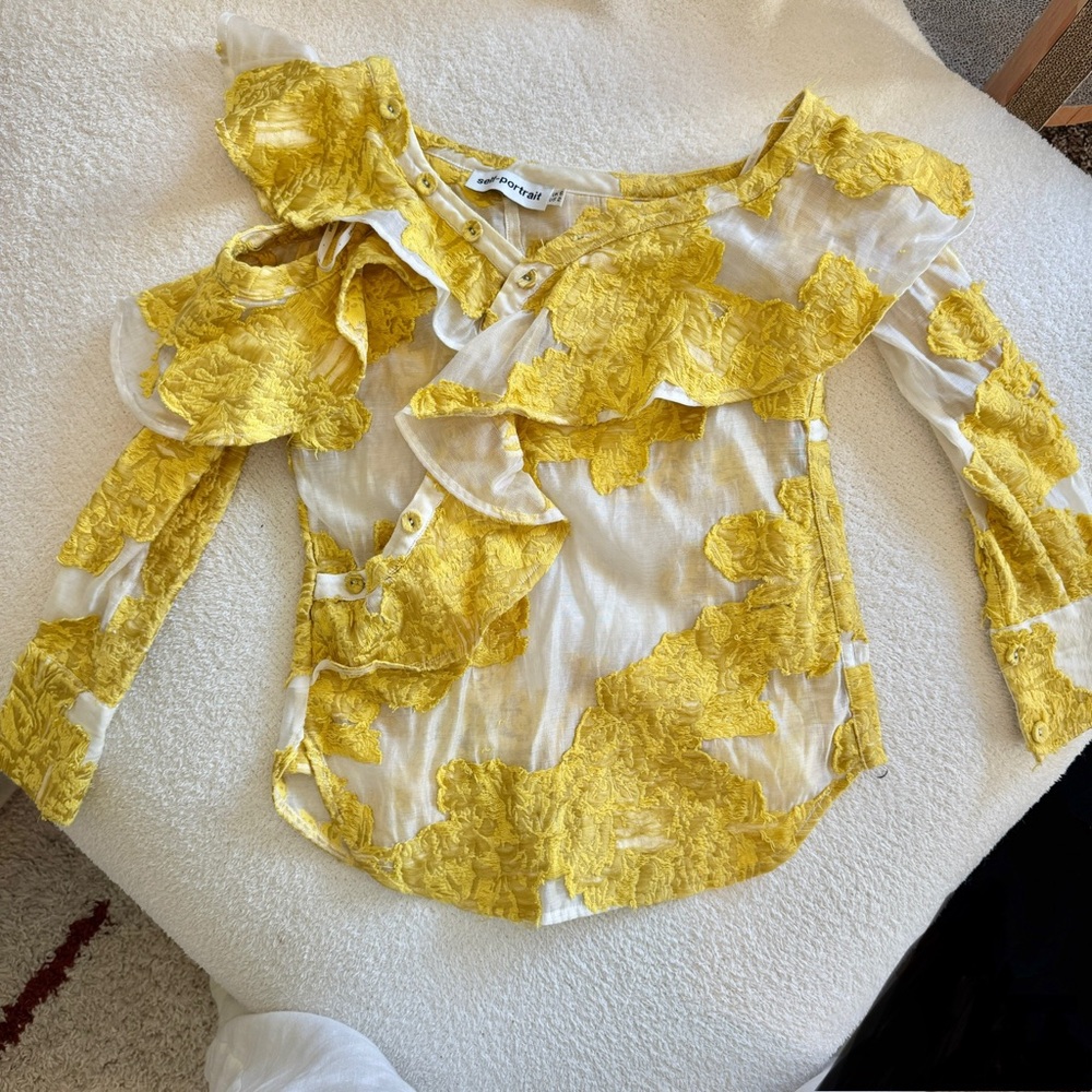 Self-Portrait Yellow floral Asymmetrical Ruffled Blouse